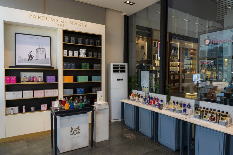 Parfums de Marly wall unit at Gallery Monalisa, Erbil